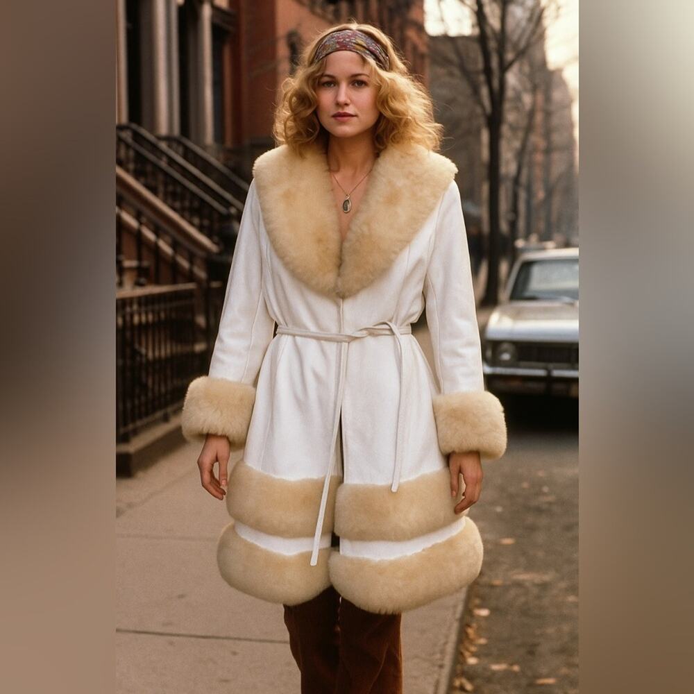 Skully Fantastic 1970s vintage almost famous leather and sheepskin coat belted